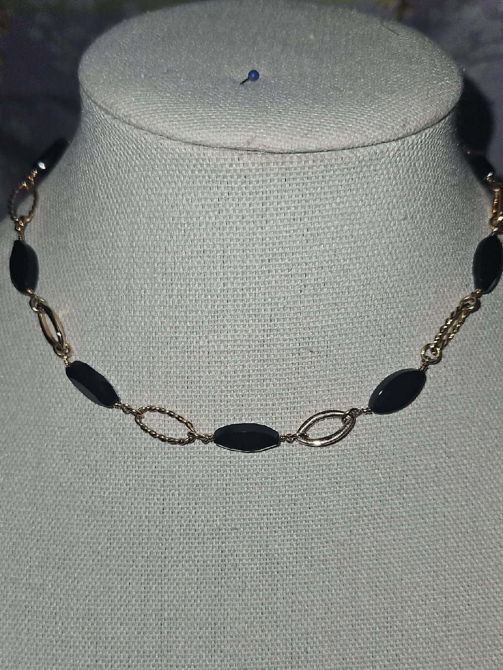 Lia Sophia Gold-Tone 15" Necklace with Black Oval Beads